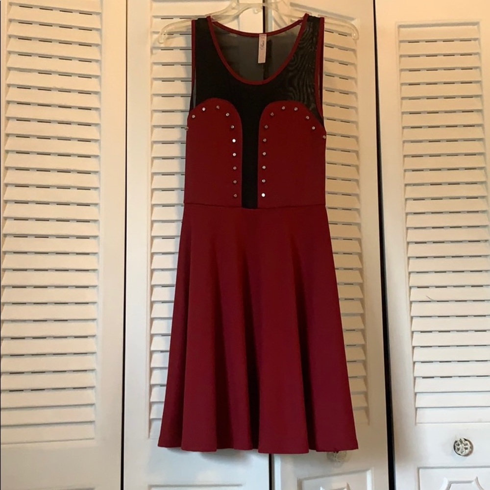 Cute Red Wine Dress w/ Mesh